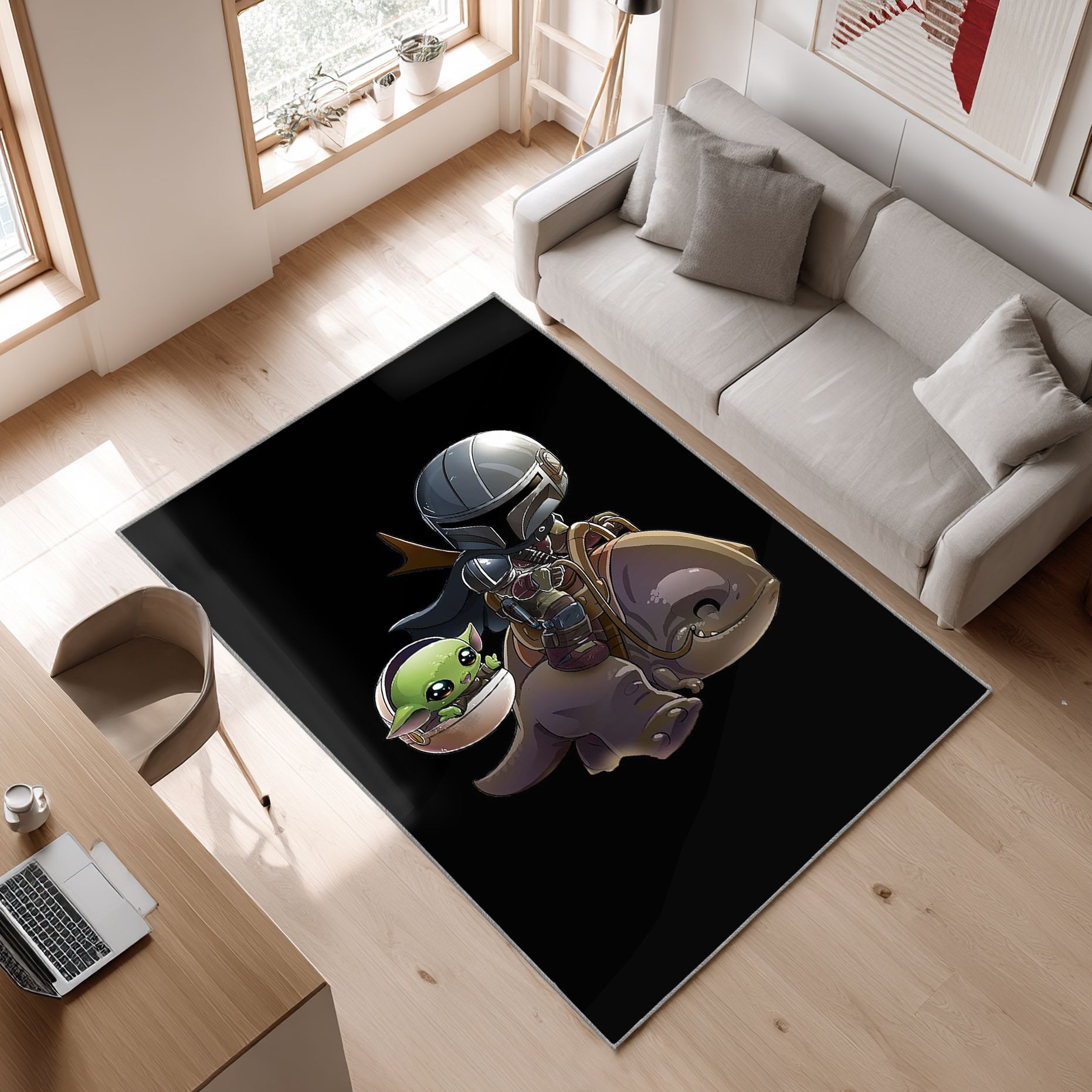 The Mandalorian , Baby Yoda, Star Wars Area Rug, Non-Slip Living Room Floor Mat, Soft Bedroom Carpet, Washable Home Decor