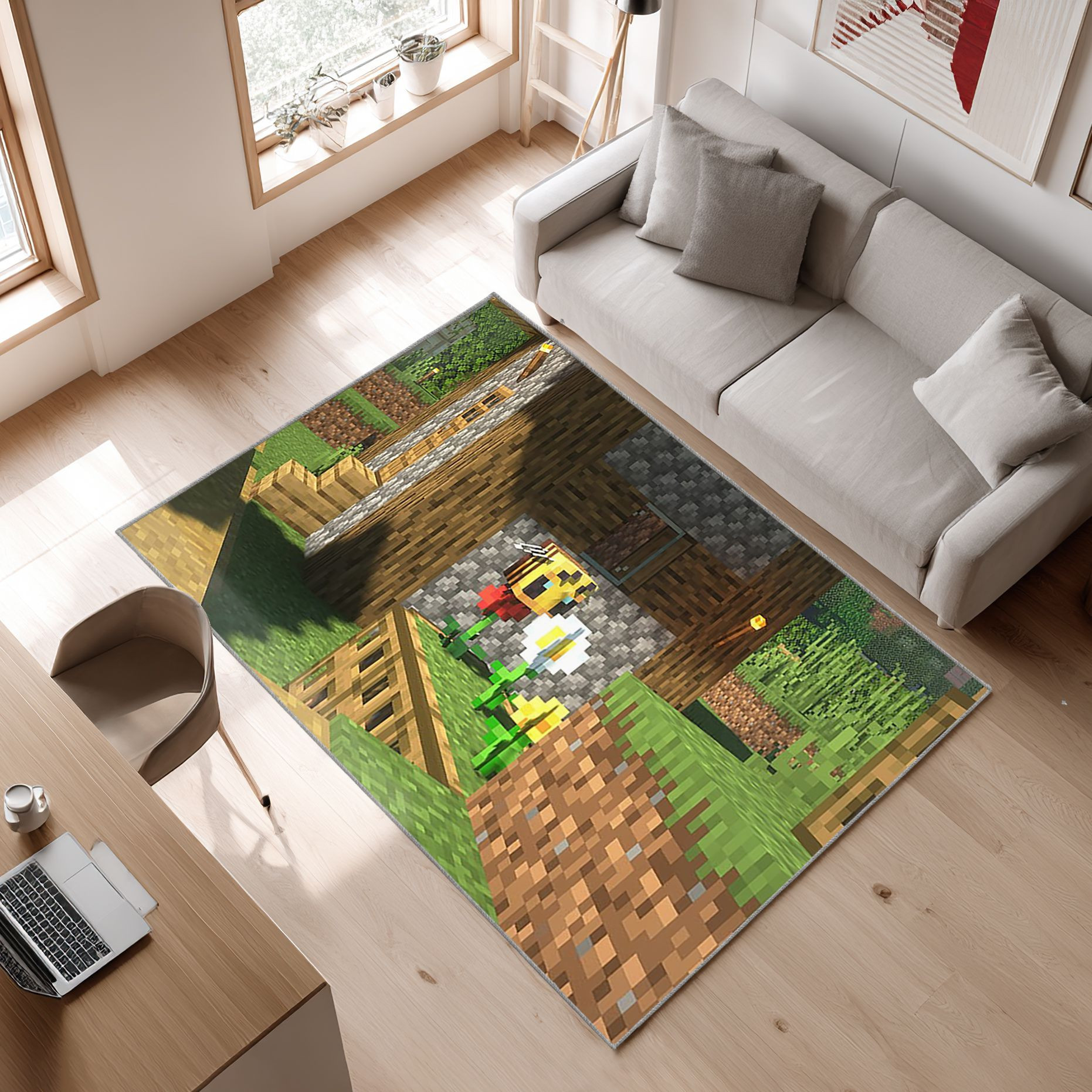 Video Game Minecraft 11 Area Rug, Non-Slip Living Room Floor Mat, Soft Bedroom Carpet, Washable Home Decor