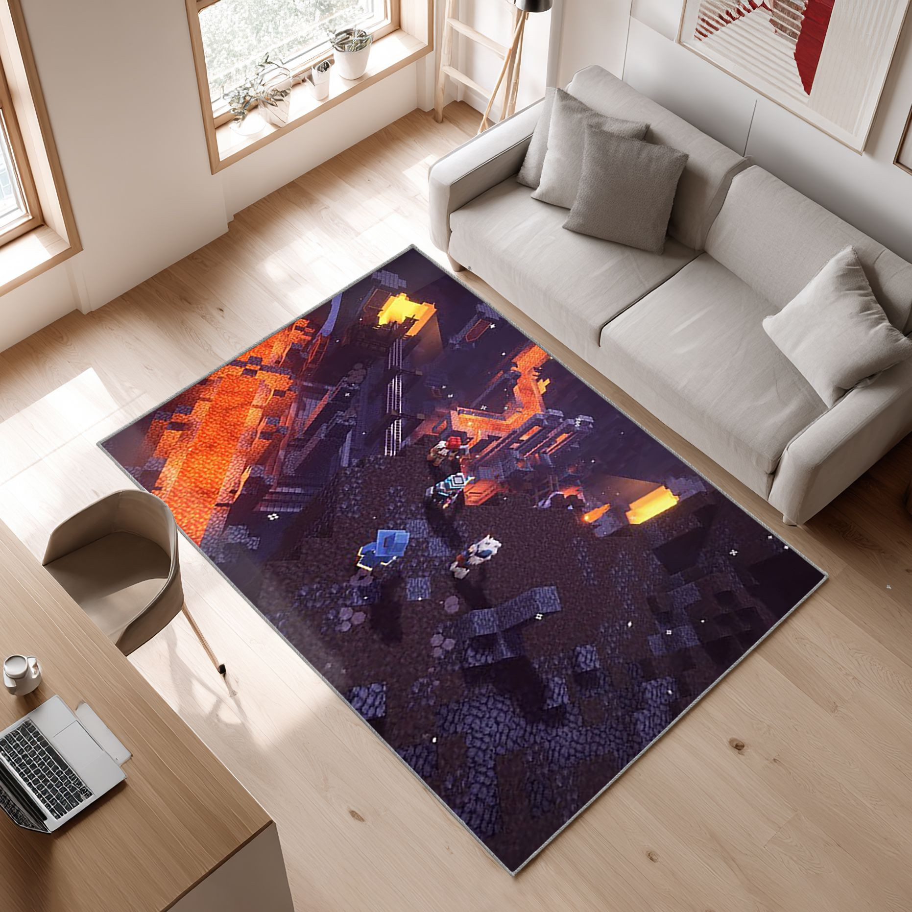 Video Game Minecraft 12 Area Rug, Non-Slip Living Room Floor Mat, Soft Bedroom Carpet, Washable Home Decor