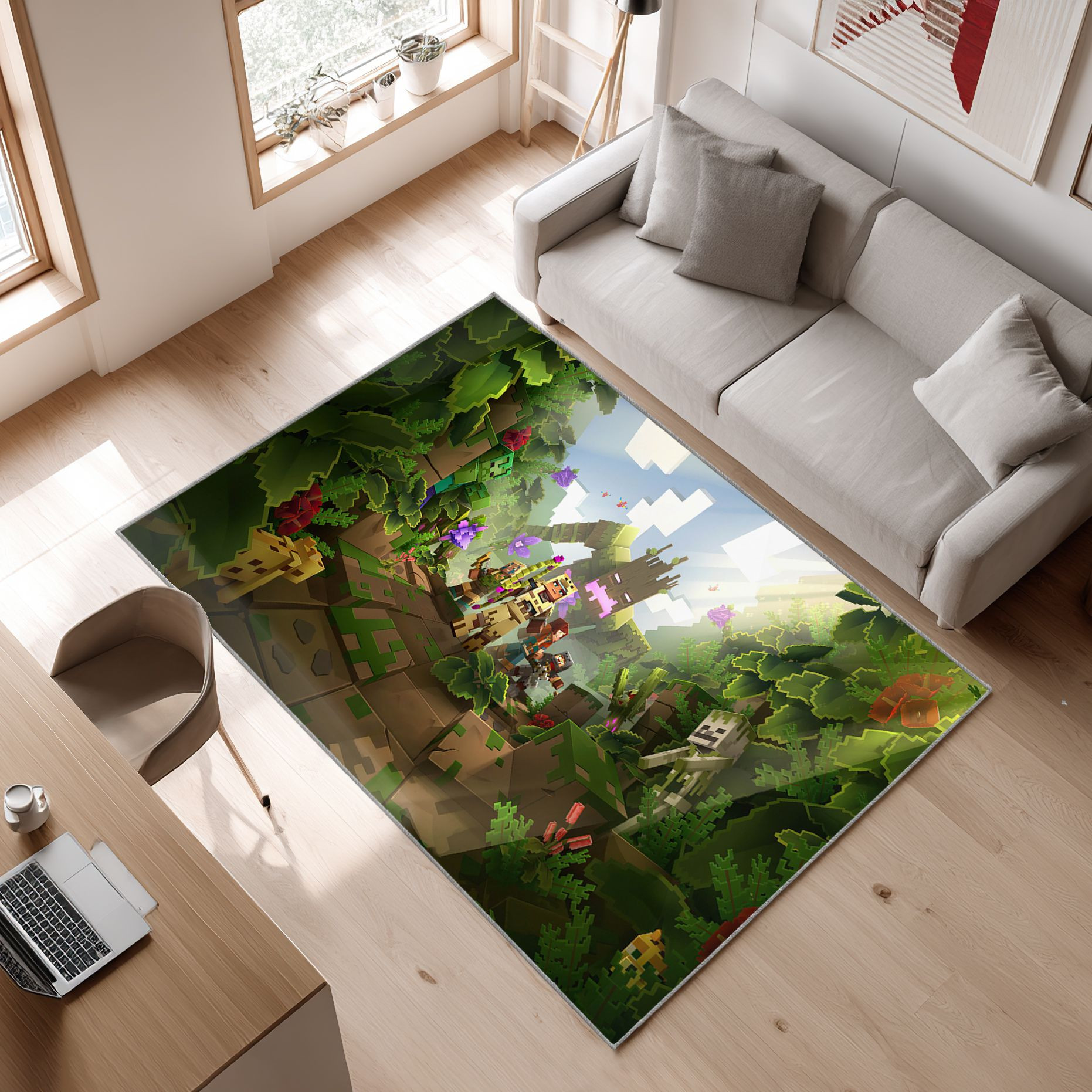 Video Game Minecraft 9 Area Rug, Non-Slip Living Room Floor Mat, Soft Bedroom Carpet, Washable Home Decor