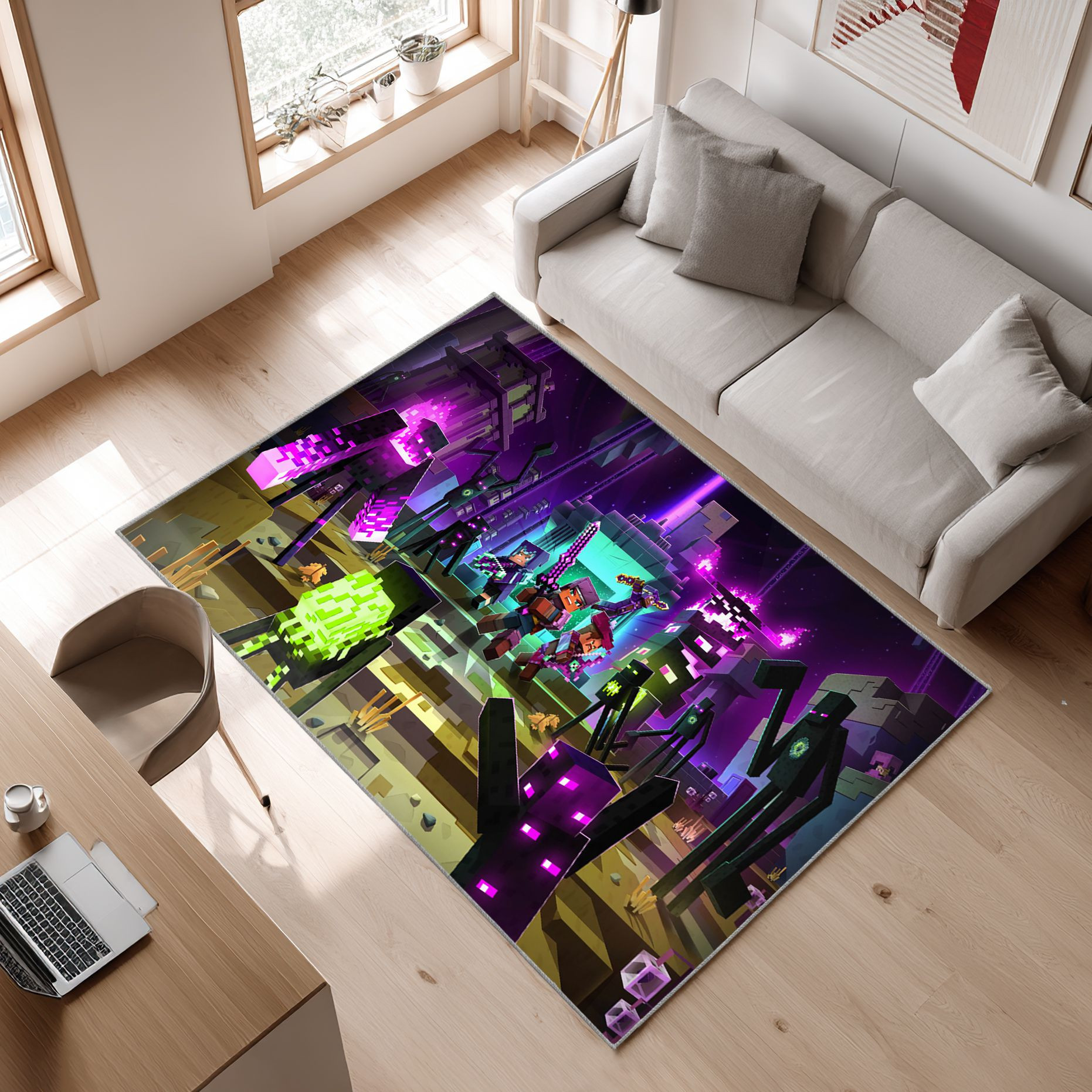 Video Game Minecraft Dungeons Area Rug, Non-Slip Living Room Floor Mat, Soft Bedroom Carpet, Washable Home Decor