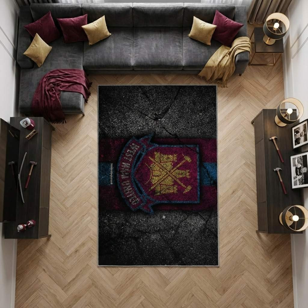 West Ham United Fc Logo, Grunge England Soccer Carpet Area Rug, Non-Slip Living Room Floor Mat, Soft Bedroom Carpet, Washable Home Decor
