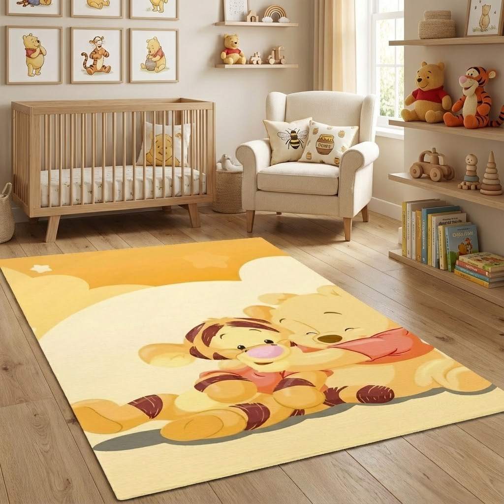 Winnie The Pooh and Tigger Area Rug, Non-Slip Living Room Floor Mat, Soft Bedroom Carpet, Washable Home Decor