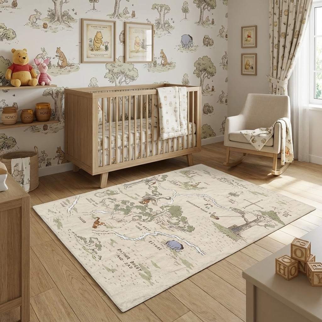 Winnie The Pooh Map 2 Area Rug, Non-Slip Living Room Floor Mat, Soft Bedroom Carpet, Washable Home Decor