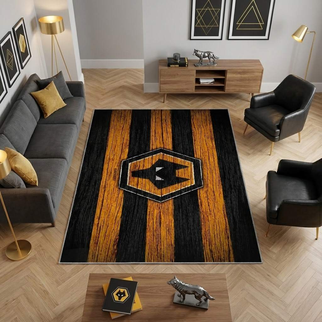 Wolverhampton Wanderers Fc Efl Championship Carpet Area Rug, Non-Slip Living Room Floor Mat, Soft Bedroom Carpet, Washable Home Decor
