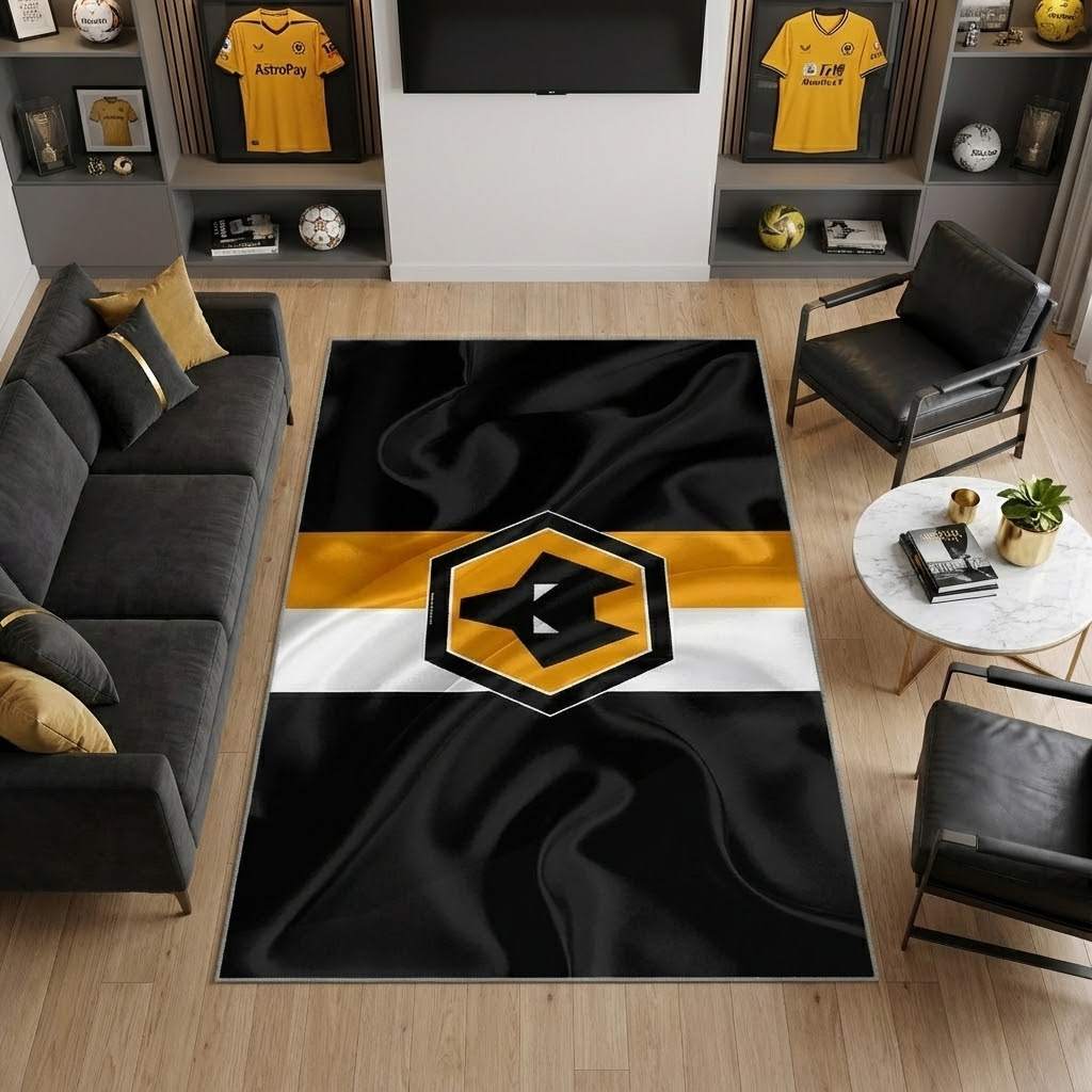 Wolverhampton Wanderers Fc England Carpet Area Rug, Non-Slip Living Room Floor Mat, Soft Bedroom Carpet, Washable Home Decor