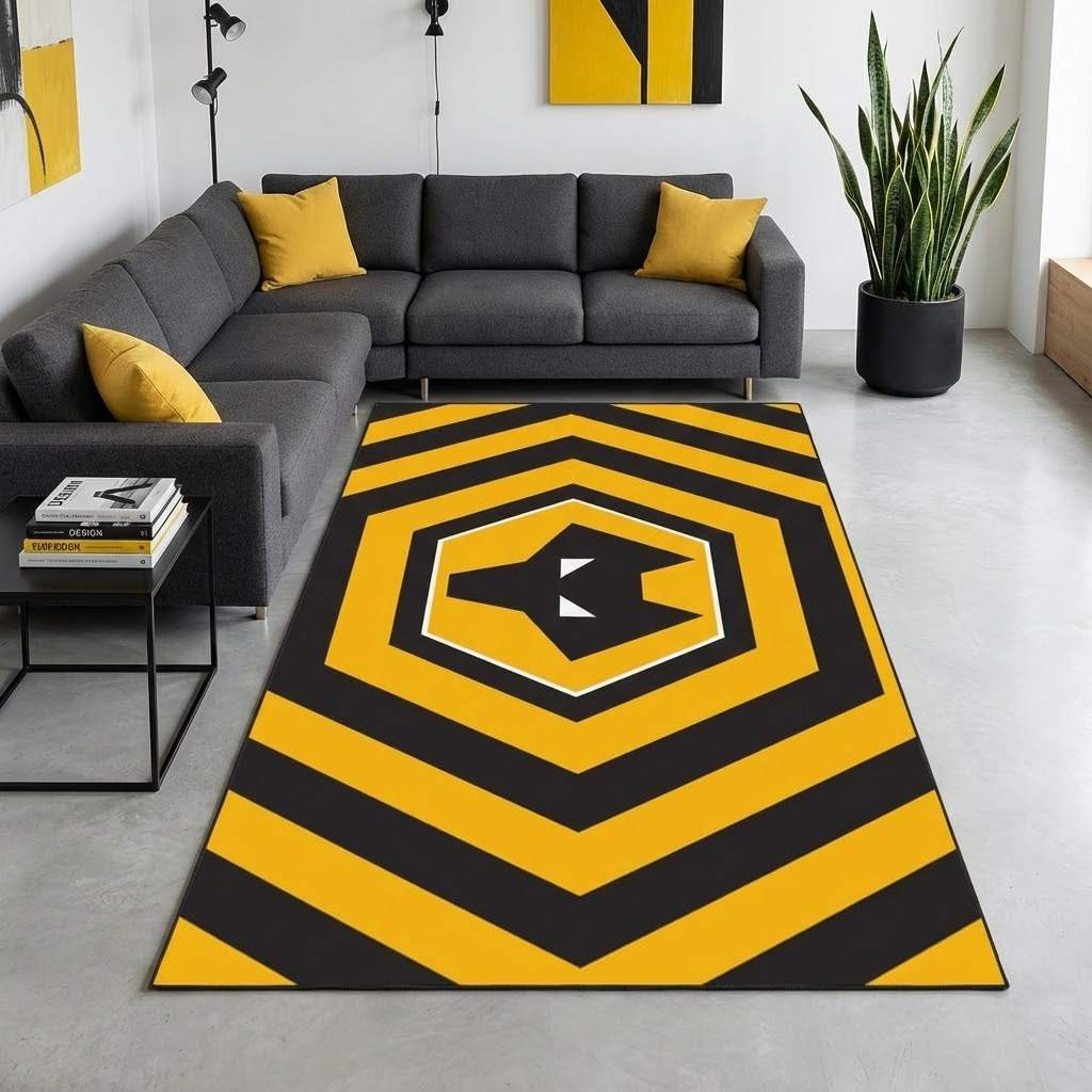Wolverhampton Wanderers Football Club 03 Carpet Area Rug, Non-Slip Living Room Floor Mat, Soft Bedroom Carpet, Washable Home Decor