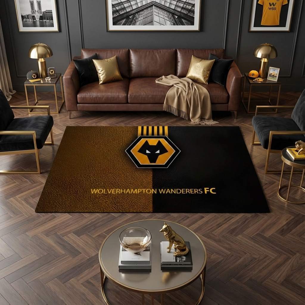Wolverhampton Wanderers Football Club 08 Carpet Area Rug, Non-Slip Living Room Floor Mat, Soft Bedroom Carpet, Washable Home Decor