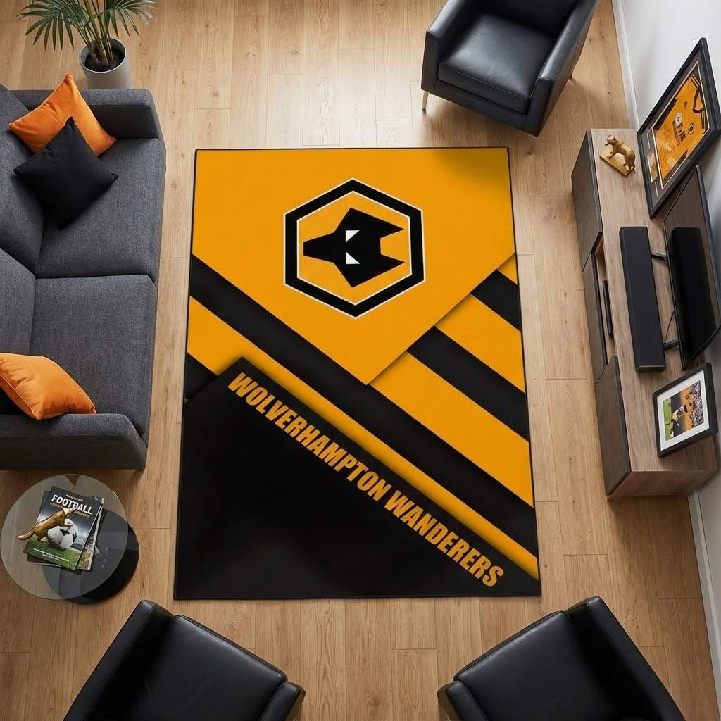 Wolverhampton Wanderers Football Club 09 Carpet Area Rug, Non-Slip Living Room Floor Mat, Soft Bedroom Carpet, Washable Home Decor