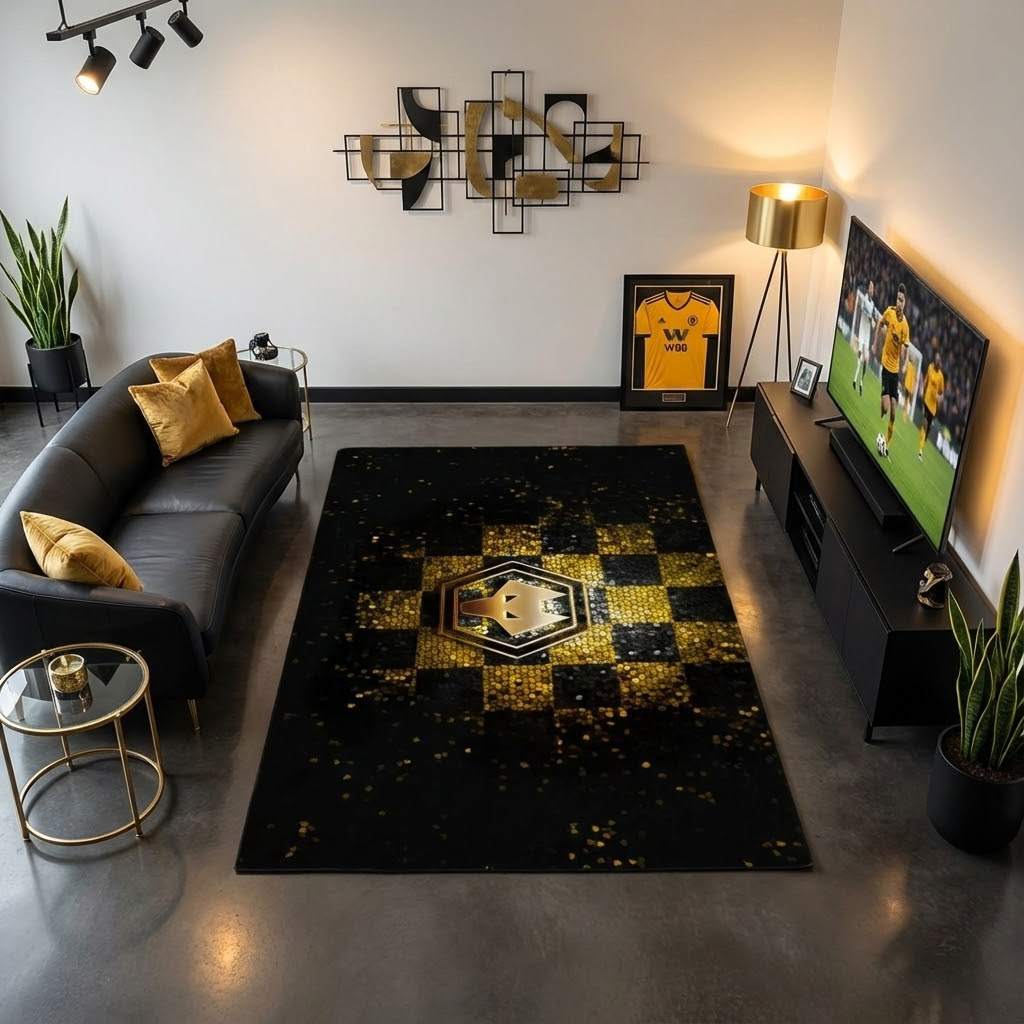 Wolverhampton Wanderers Football Club 11 Carpet Area Rug, Non-Slip Living Room Floor Mat, Soft Bedroom Carpet, Washable Home Decor