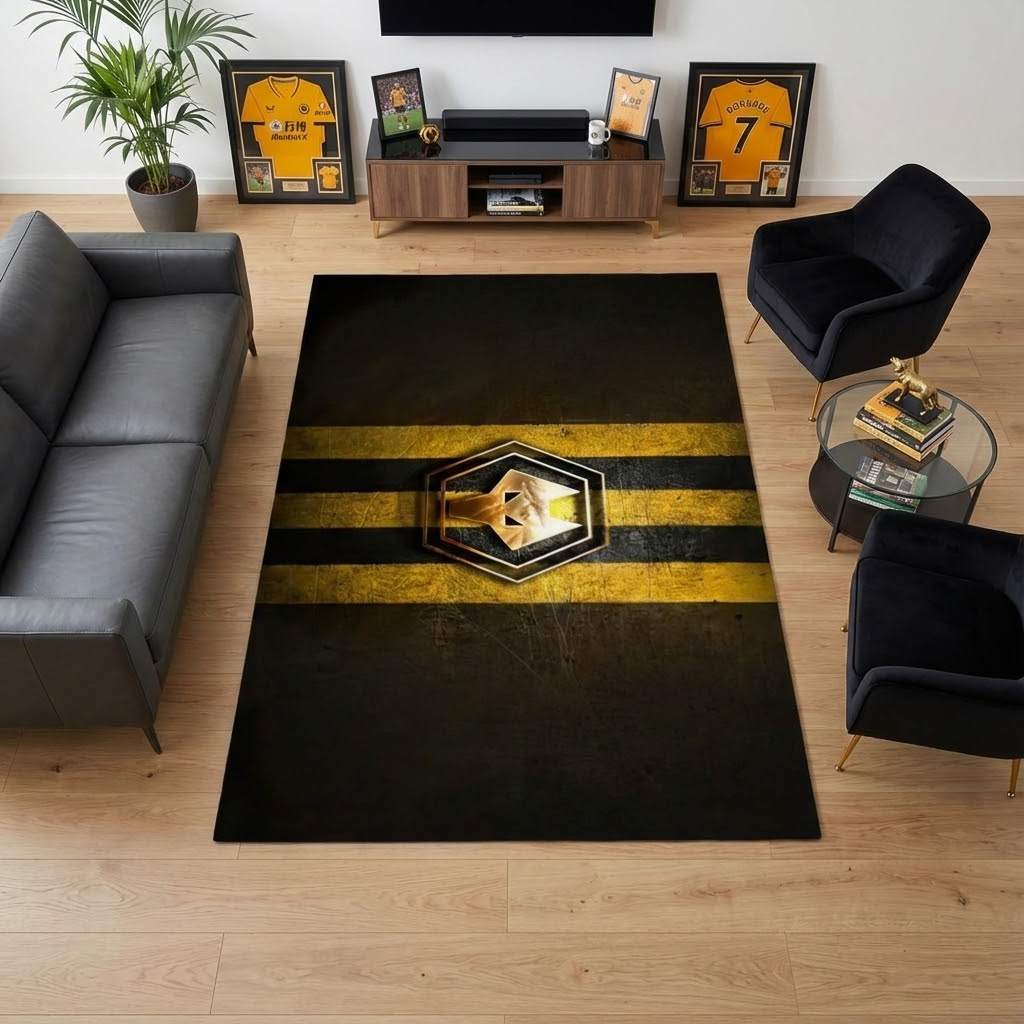 Wolverhampton Wanderers Football Club 13 Carpet Area Rug, Non-Slip Living Room Floor Mat, Soft Bedroom Carpet, Washable Home Decor