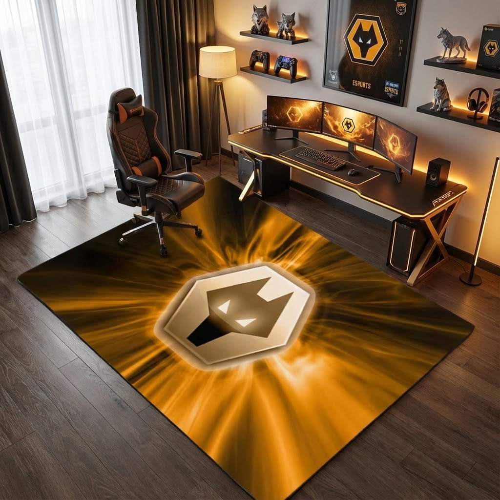Wolverhampton Wanderers Football Club 17 Carpet Area Rug, Non-Slip Living Room Floor Mat, Soft Bedroom Carpet, Washable Home Decor