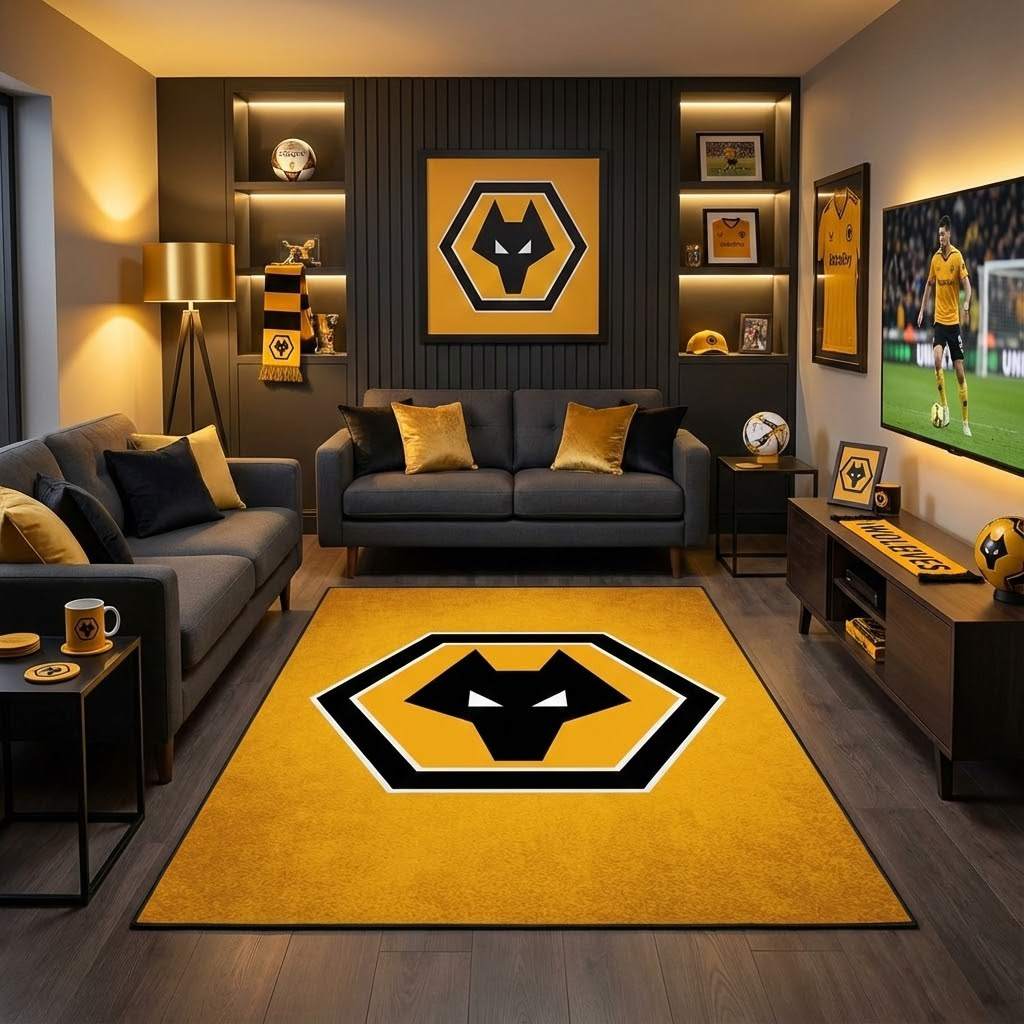 Wolverhampton Wanderers Football Club 20 Carpet Area Rug, Non-Slip Living Room Floor Mat, Soft Bedroom Carpet, Washable Home Decor