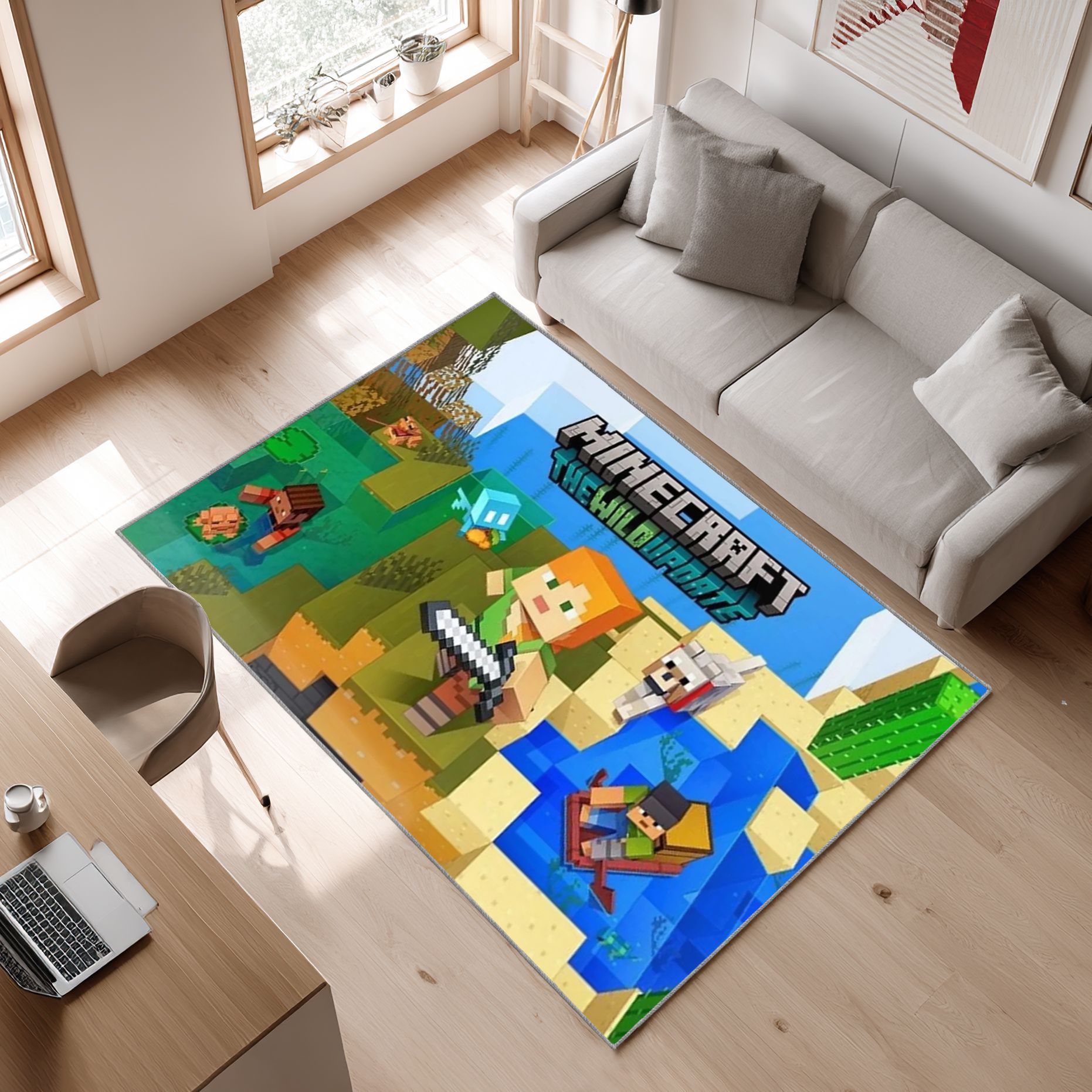 World Gamer Rufen Zur Rettung Von Minecraft Auf_001 Area Rug, Non-Slip Living Room Floor Mat, Soft Bedroom Carpet, Washable Home Decor
