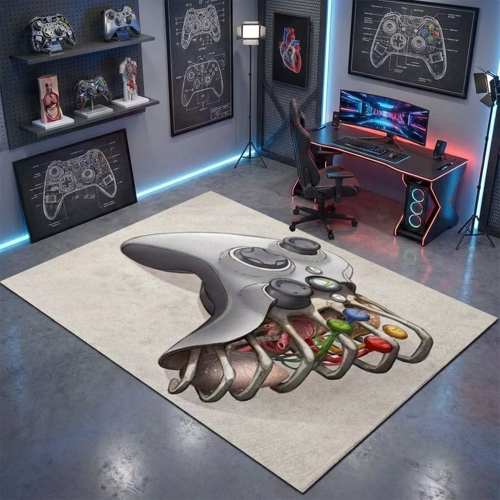 Xbox Controller Anatomy Area Rug, Non-Slip Living Room Floor Mat, Soft Bedroom Carpet, Washable Home Decor