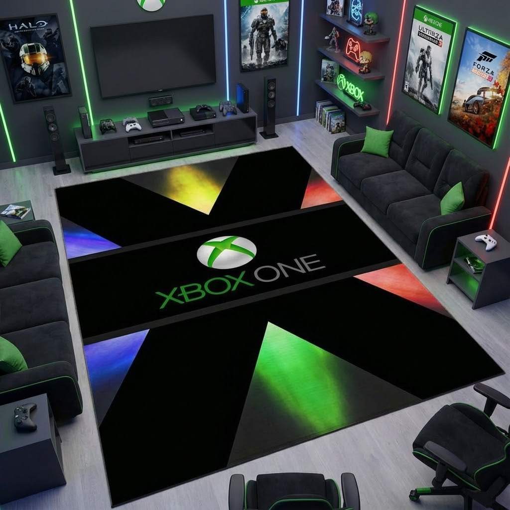 Xbox One Game Room Area Rug, Non-Slip Living Room Floor Mat, Soft Bedroom Carpet, Washable Home Decor